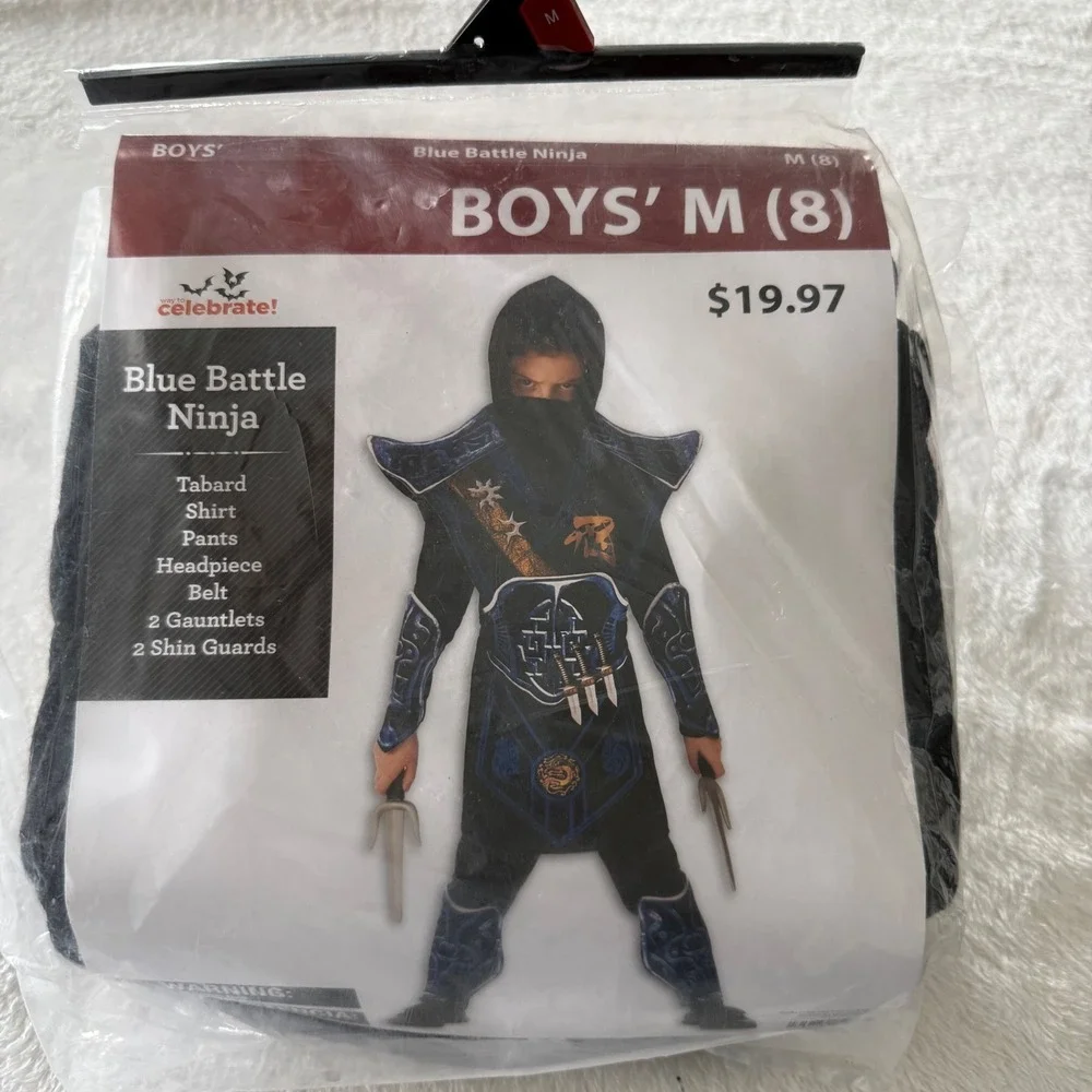 Way to Celebrate Blue Battle Ninja Costume Boys Size M 8 Blue Black 9pc Set